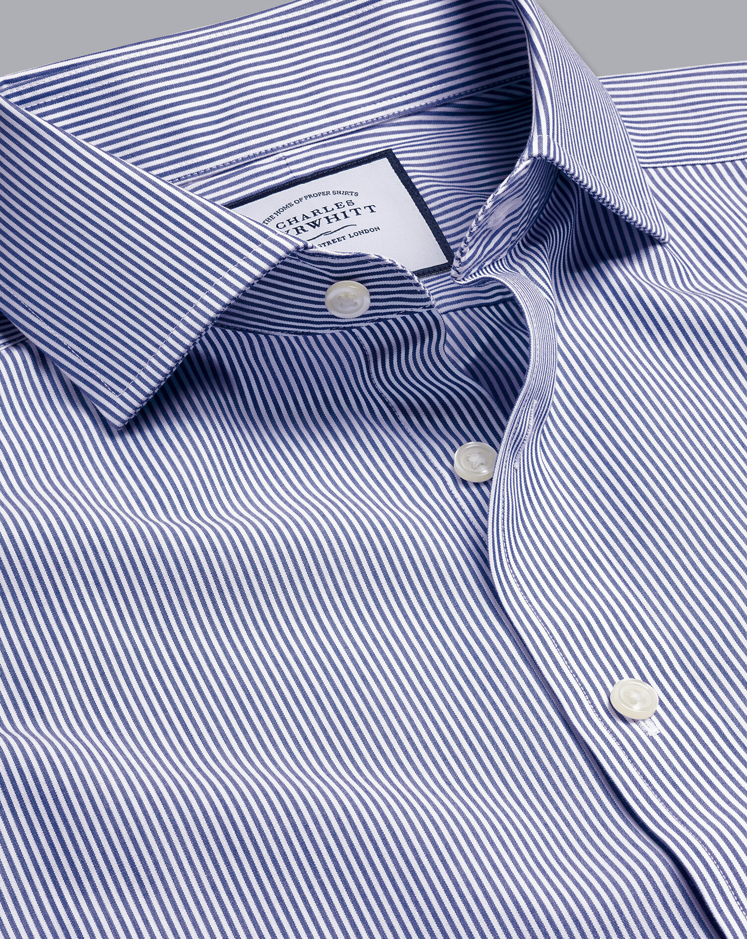 T.M.Lewin Mens  Slim Fit Blue Stripe Poplin Cutaway White Collar Shirt 