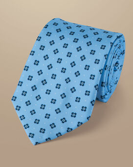 Krawatte aus Seide mit Medaillon-Motiv - Himmelblau
