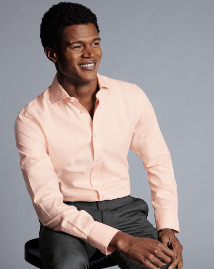 Spread Collar Non-Iron Henley Weave Shirt - Peach