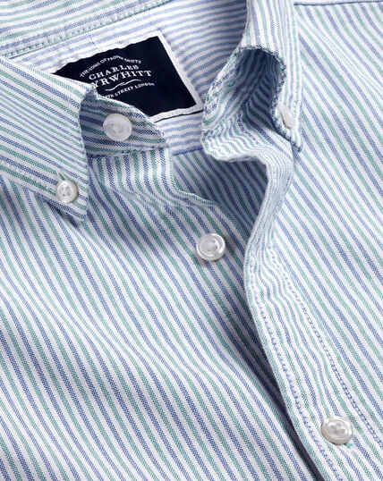Button-Down Collar Washed Oxford Stripe Shirt - Green