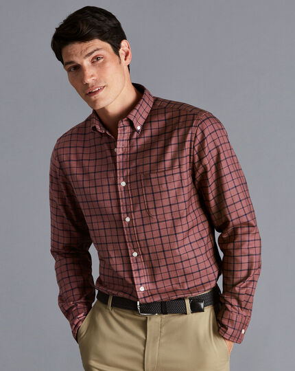 Button-Down Collar Non-Iron Twill Check Shirt - Dark Pink