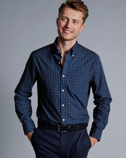 Button-Down Collar Non-Iron Stretch Poplin Fine Check Shirt - Royal Blue