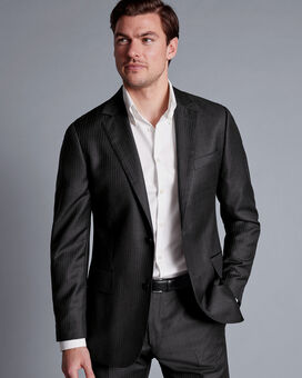 British Luxury Stripe Suit Jacket - Charcoal Grey