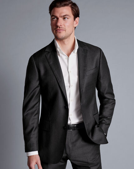 British Luxury Stripe Suit Jacket - Charcoal Grey