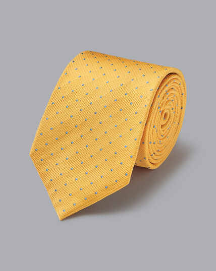 Schmutzabweisende Krawatte aus Seide mit Strukturgewebe und Punkten - Gelb & Himmelblau