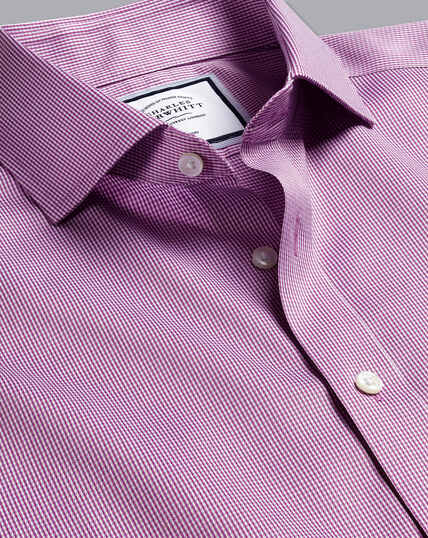 Bügelfreies Twill-Hemd mit Haifischkragen und Hahnentrittmuster - Violett