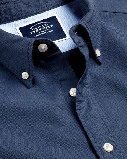 Button-Down Collar Washed Oxford Shirt - Dark Blue Melange