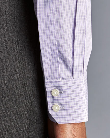 Spread Collar Non-Iron Double Check Shirt - Lilac Purple