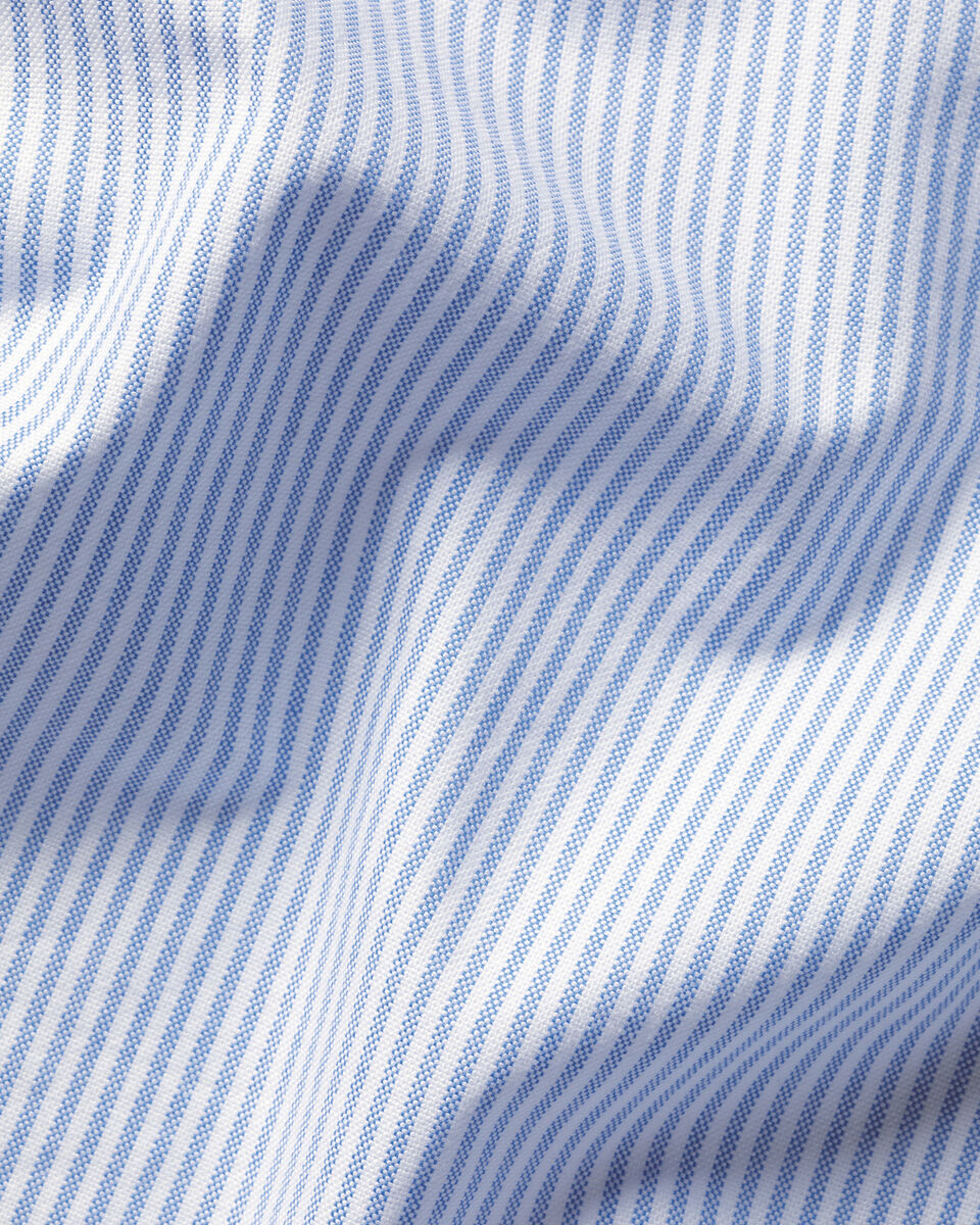 Chemise Oxford D&eacute;lav&eacute;e Extensible &Agrave; Rayures Sans Col - Bleu Oc&eacute;an