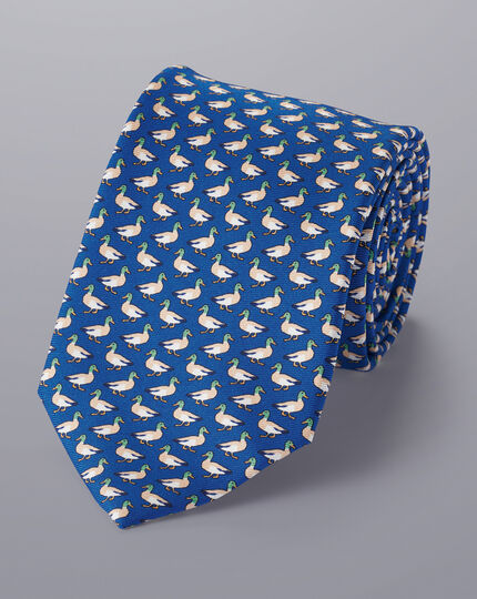 Krawatte aus Seide mit Enten-Motiv - Kobaltblau