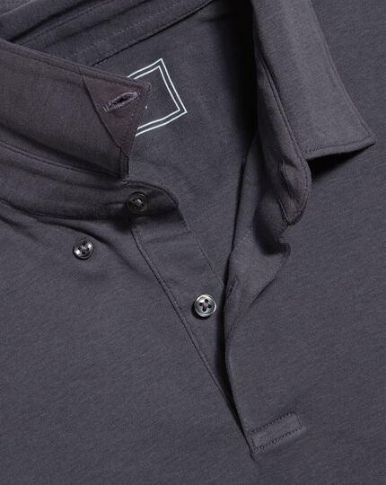 Men's Charles Tyrwhitt Long Sleeve Pique Polo Shirt - Navy Blue Size Small Cotton