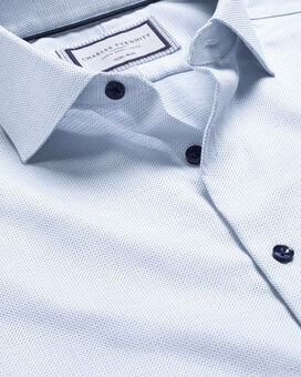 Semi-Cutaway Collar Non-Iron Dot Stretch Texture Shirt - White