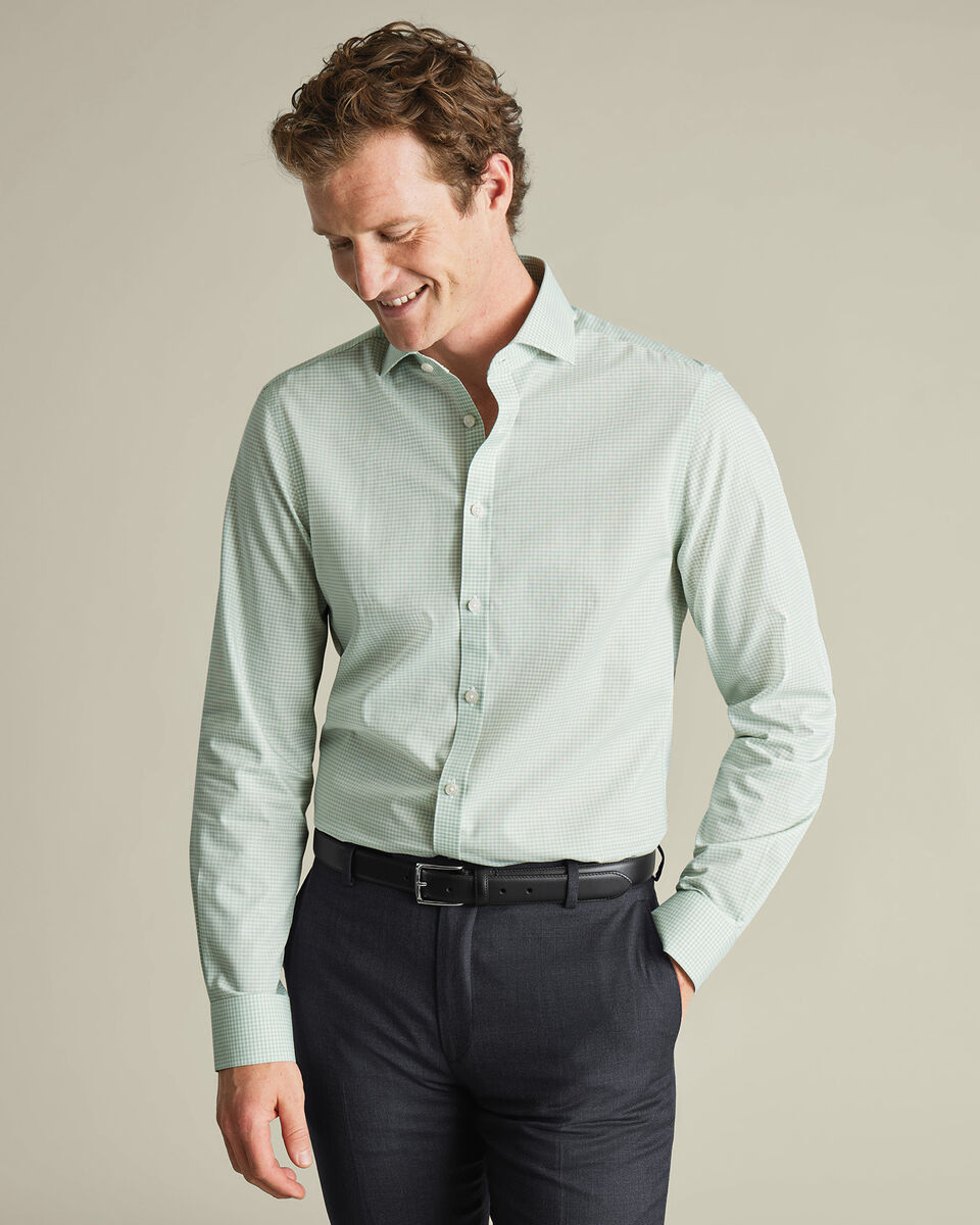 Non-Iron Poplin Gingham Shirt - Green