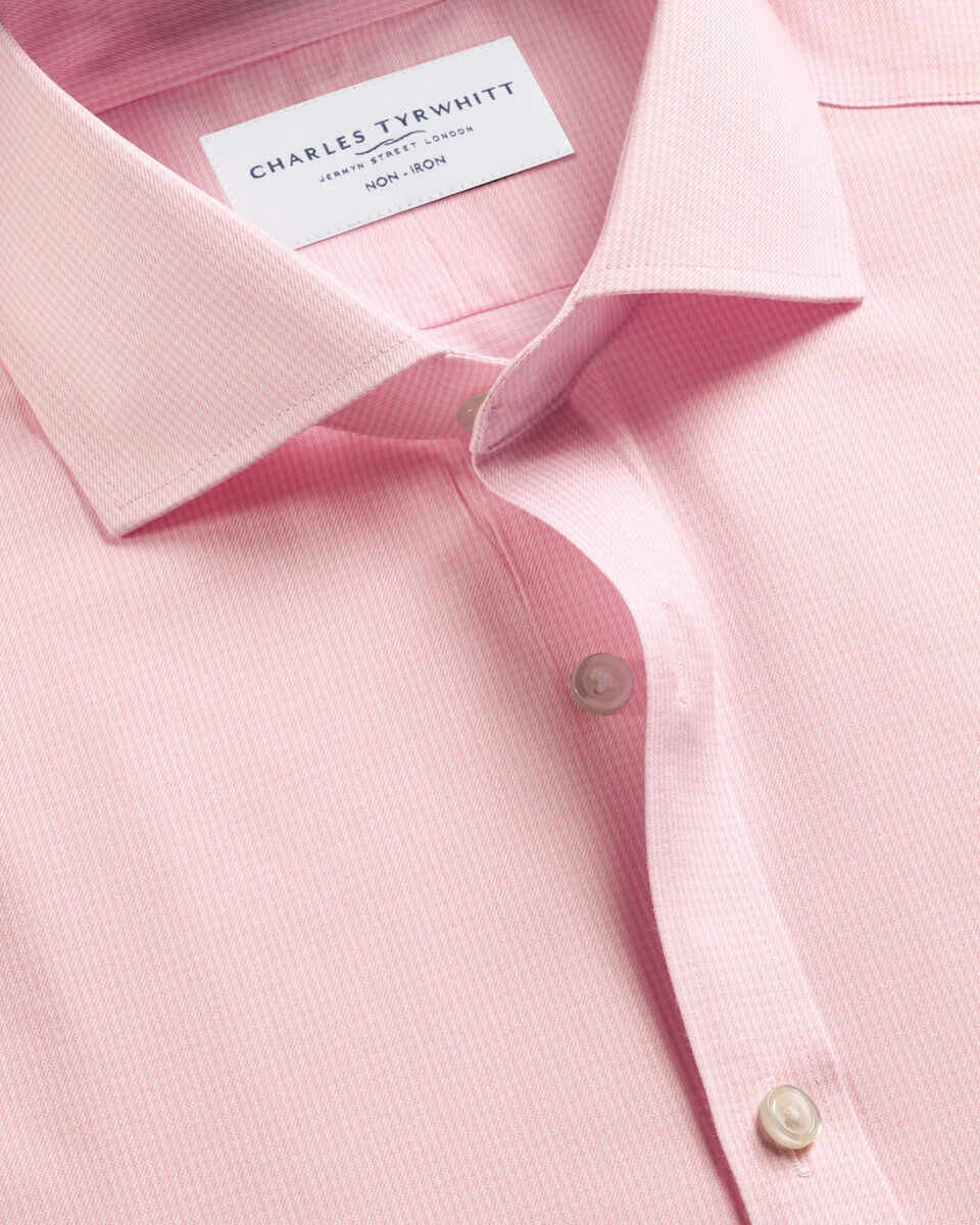 B&uuml;gelfreies Twill-Hemd mit Hahnentrittmuster &nbsp;- Rosa