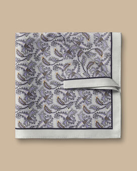 Paisley Print Silk Pocket Square - Light Grey