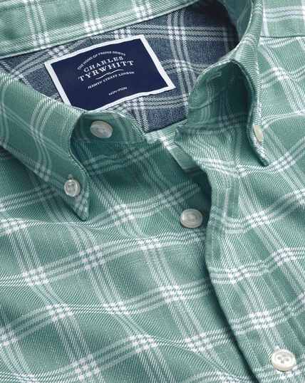Bügelfreies Twill-Hemd mit Button-down-Kragen und Karos - Aquablau & Weiß