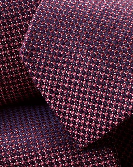 Stain Resistant Silk Tie - Dark Pink & Navy