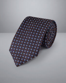 Stain Resistant Patterned Silk Tie - Indigo Blue & Gold