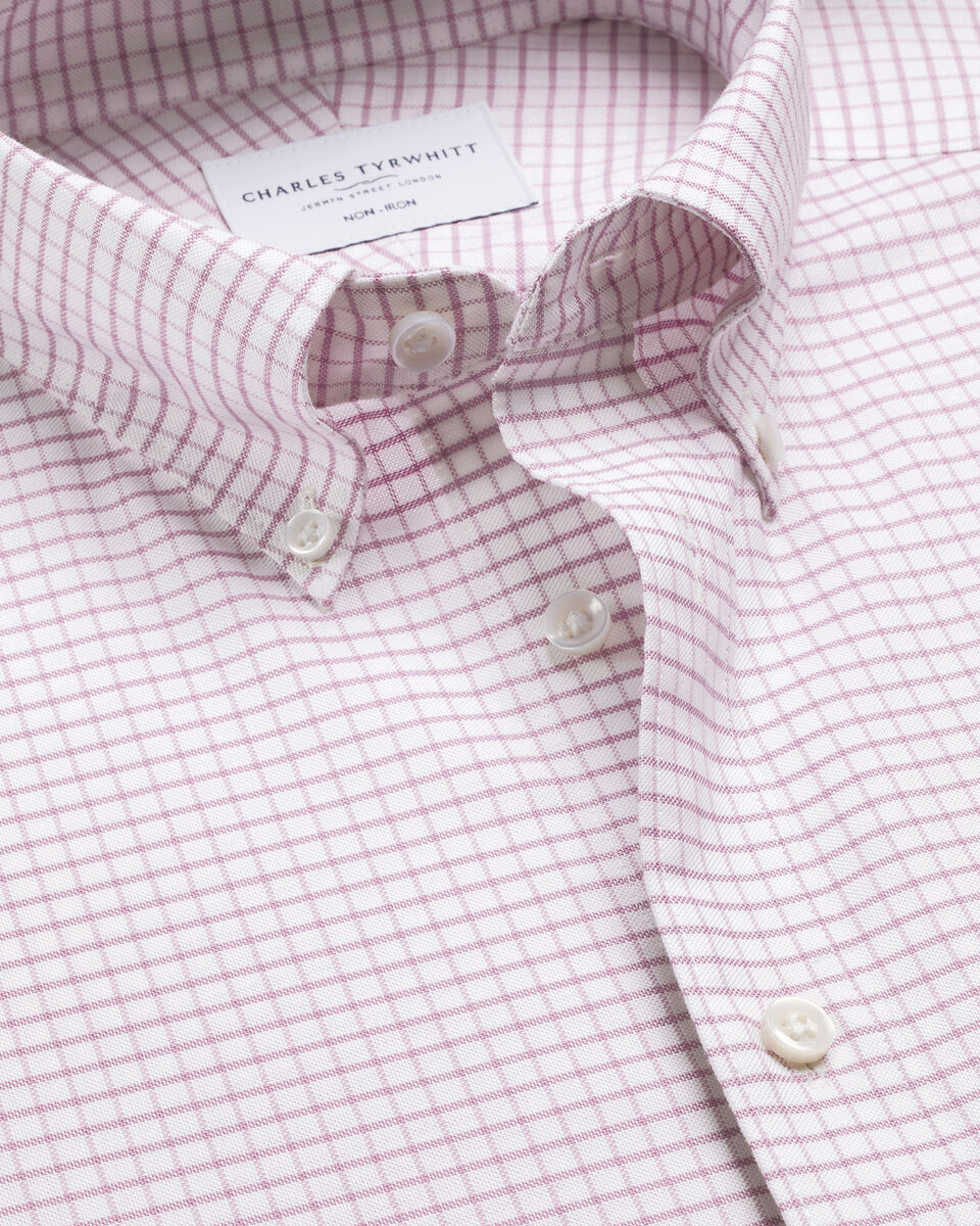Non-Iron Stretch Oxford Check Shirt - Burgundy Red