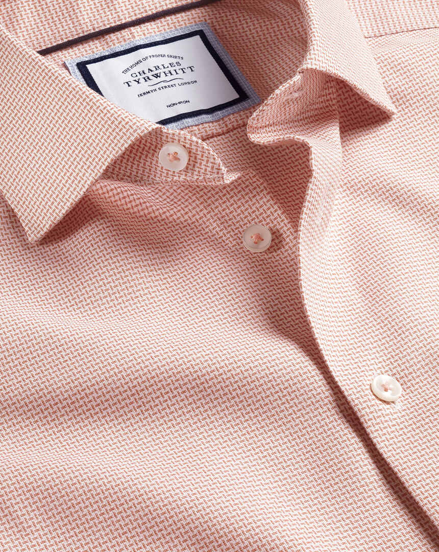 Semi-Spread Collar Non-Iron Stretch Texture Shirt - Orange