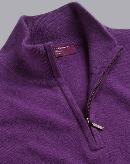 Cashmere Zip Neck Sweater - Purple