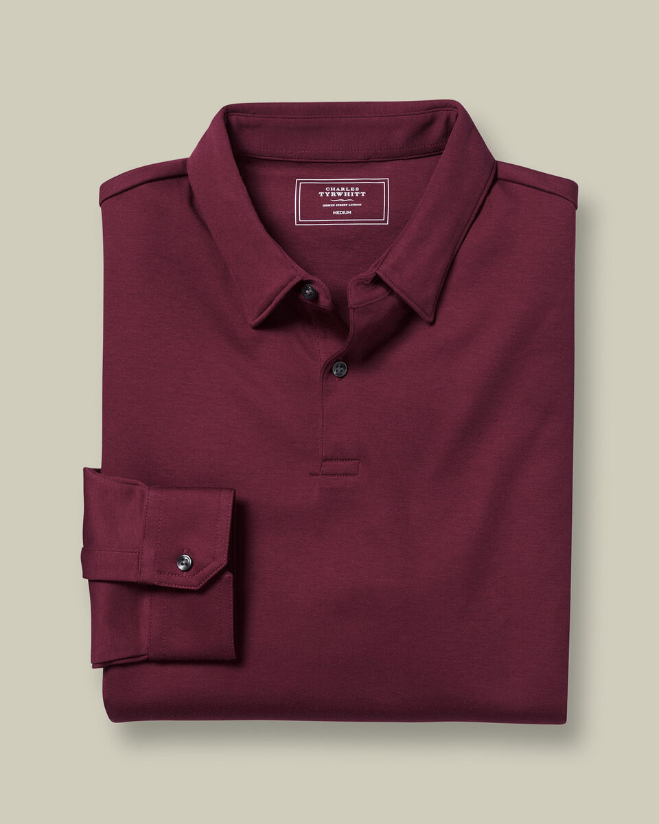 Polo &eacute;l&eacute;gant en coton &agrave; manches longues - Rouge