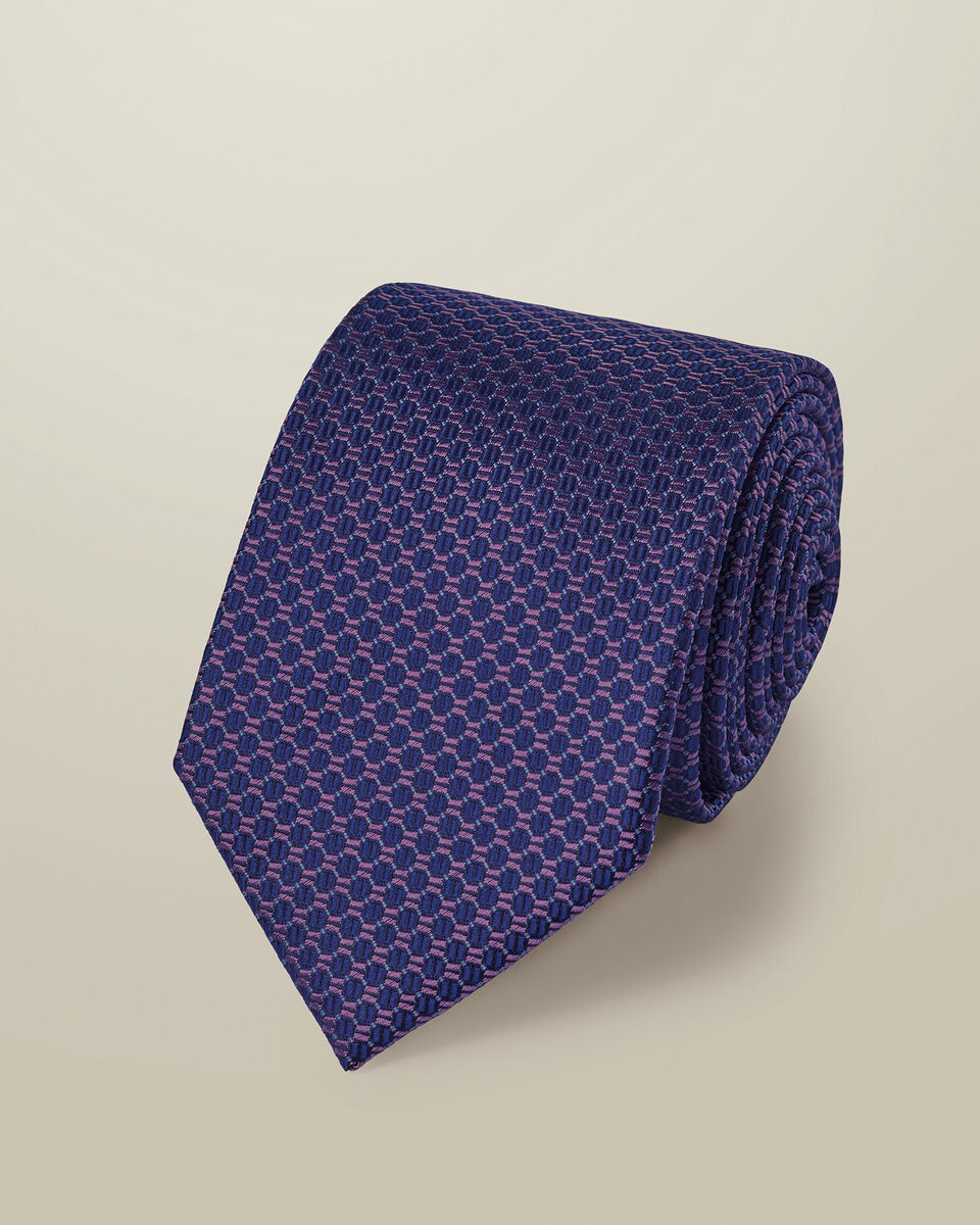 Silk Patterned Tie - Cobalt Blue & Pink