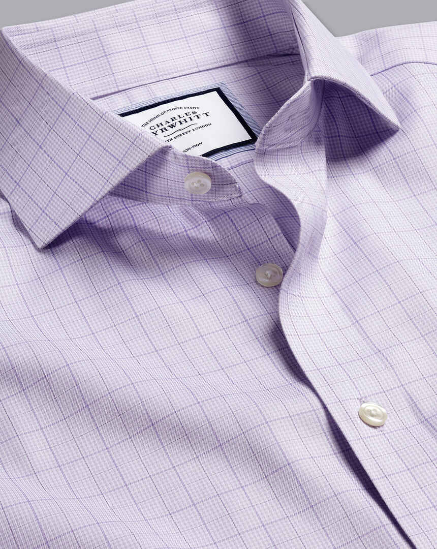 Spread Collar Non-Iron Twill Puppytooth Shirt - Lilac Purple