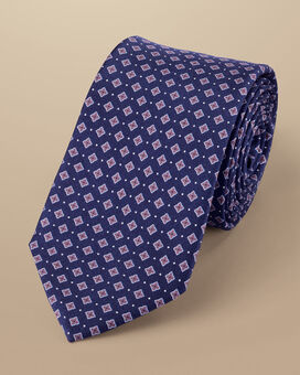 Cravate fine à imprimé mini médaillons en soie - Bleu royal