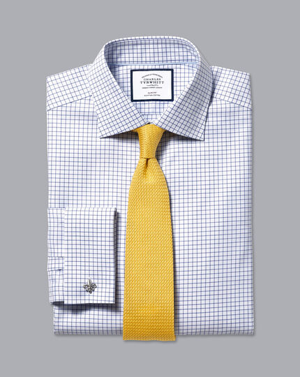 Semi-Spread Collar Egyptian Cotton Twill Check Shirt - Royal Blue