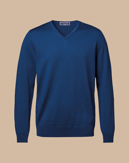 Merino V-Neck Sweater - Ocean Blue