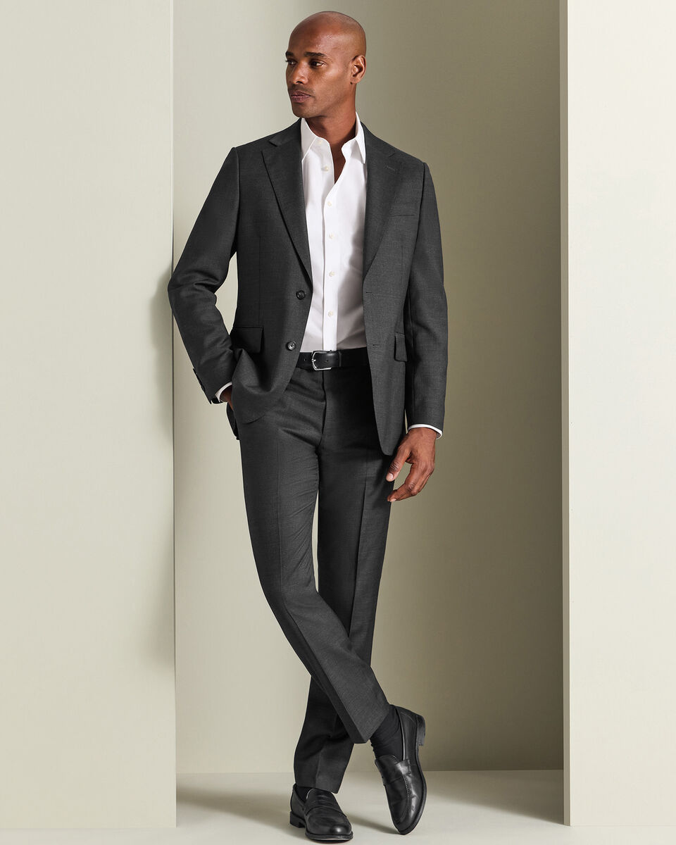 Pantalon De Costume En Serg&eacute; Naturellement Extensible - Gris Anthracite