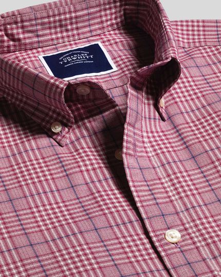Button-Down Collar Non-Iron Stretch Poplin Large Check Shirt - Berry