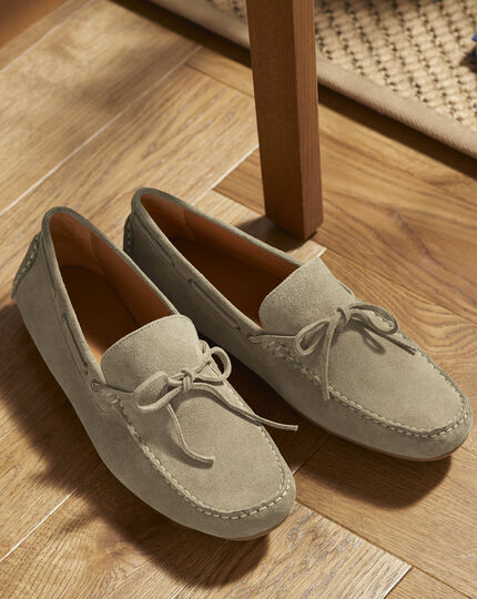 Suede Driving Loafers - Stone
