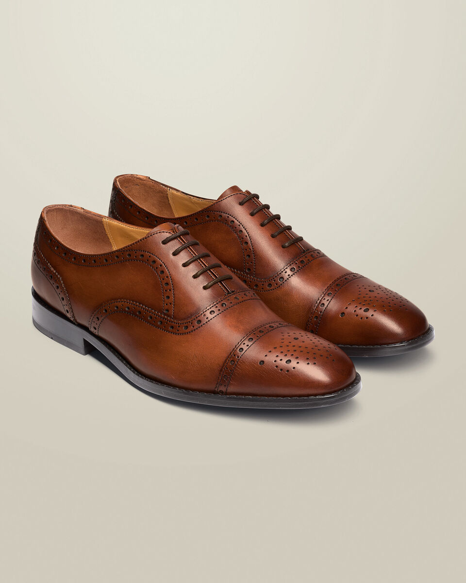 Leather Oxford Brogue Shoes - Chestnut