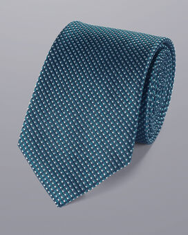 Stain Resistant Semi Plain Pattern Silk Tie - Dark Turquoise Blue
