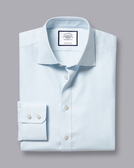 Semi-Cutaway Collar Egyptian Cotton Link Weave Shirt - Light Blue