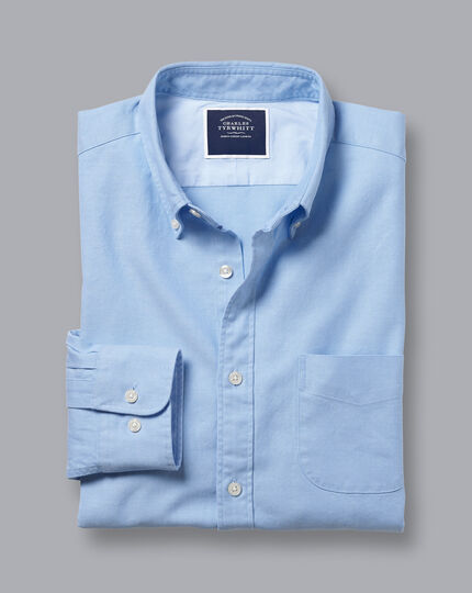 Button-Down Collar Washed Oxford Shirt With Pocket - Sky