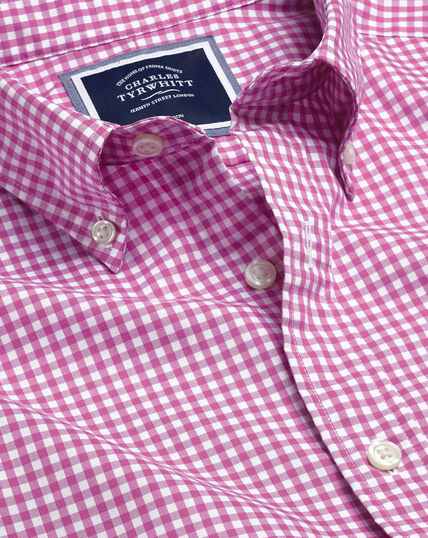 Button-Down Collar Non-Iron Stretch Poplin Gingham Shirt - Berry