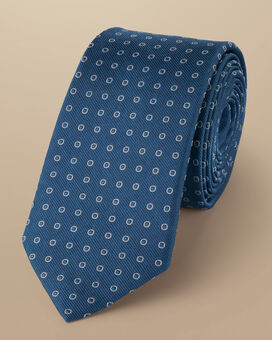 Cravate fine à pois en soie - Bleu pétrole