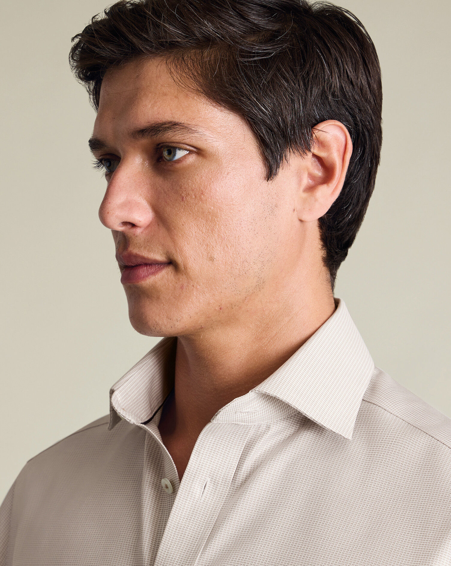 Non-Iron Stretch Greenwich Weave Shirt - Stone