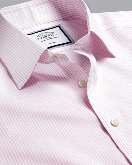 Non-Iron Twill Stripe Shirt - Pink & White