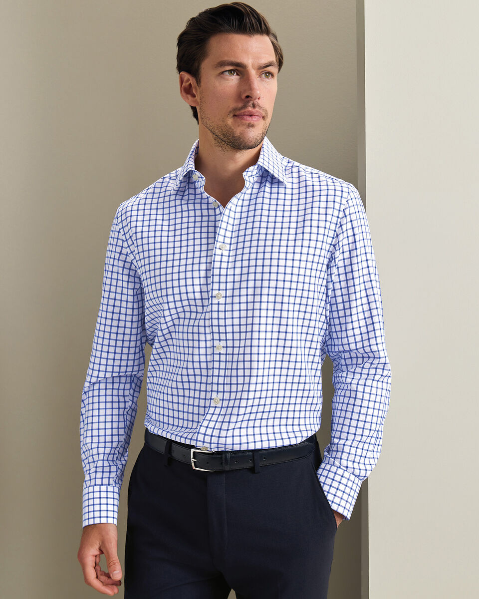 Non-Iron Twill Check Shirt - Cobalt Blue
