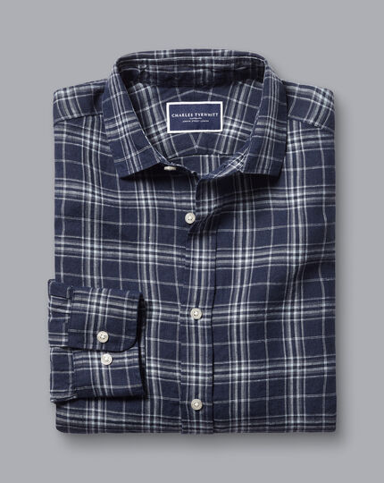 Pure Linen Check Shirt - French Blue