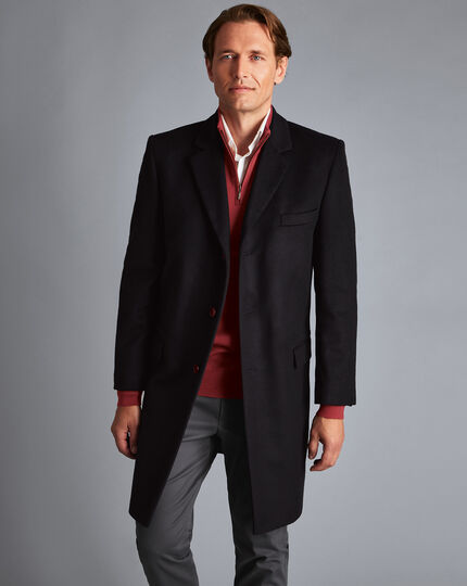 Italian Wool Cashmere Overcoat - Black | Charles Tyrwhitt