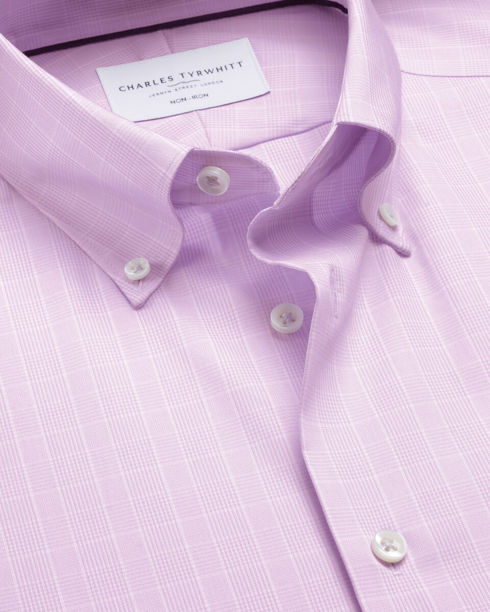 Non-Iron Stretch Pinpoint Oxford Prince of Wales Shirt - Lilac