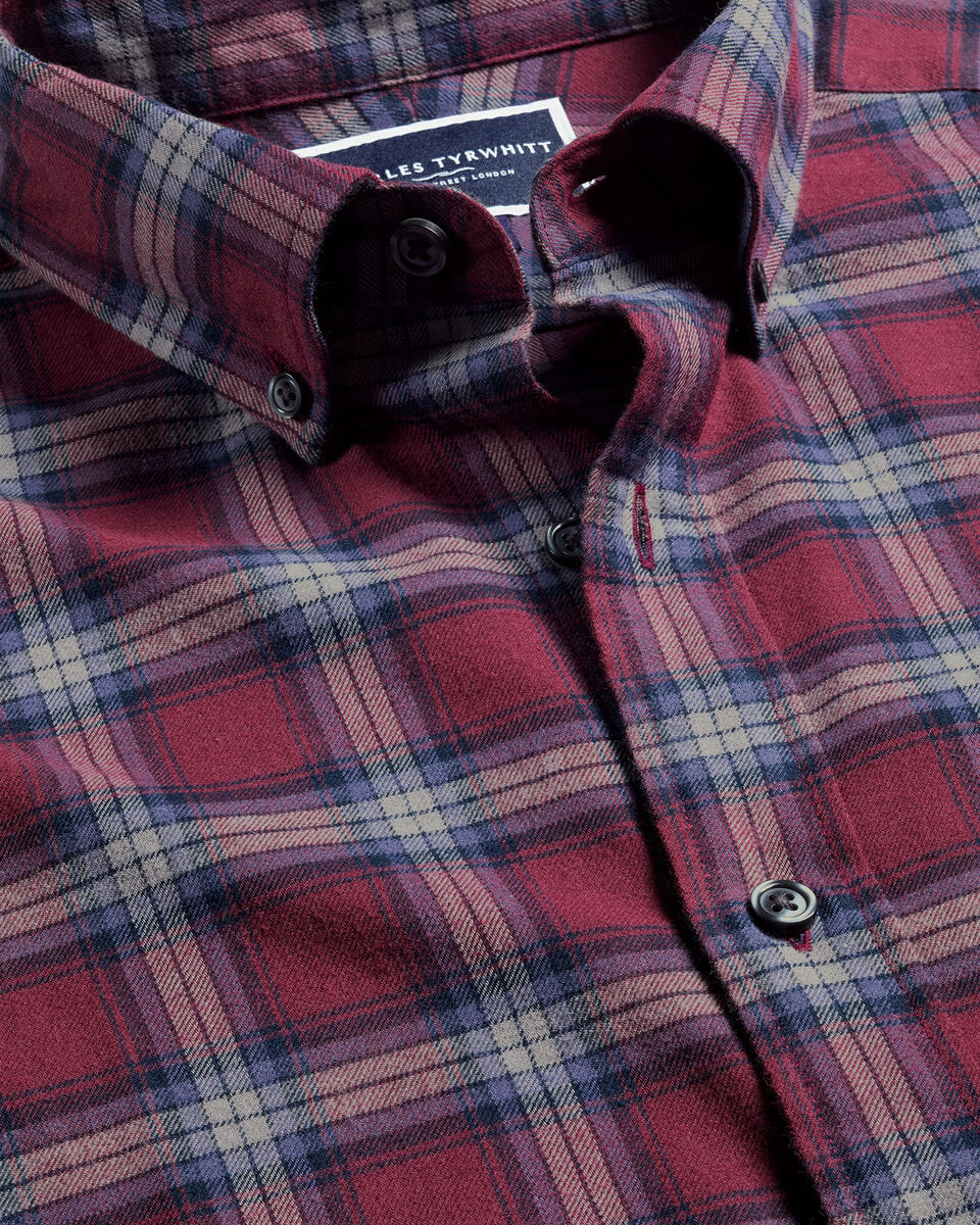 Brushed Flannel Check Shirt - Dark Red
