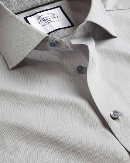 Semi-Spread Collar Twill Shirt with Printed Trim - Light Grey