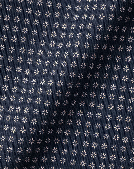 Semi-Spread Collar Mini Floral Print Non-Iron Shirt - Navy Blue