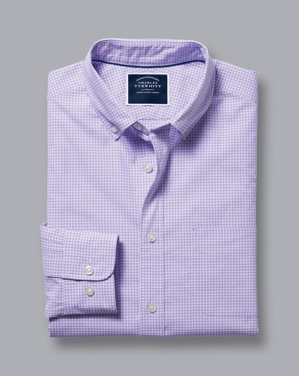 Button-Down Collar Non-Iron Stretch Poplin Mini Gingham Check Shirt - Lilac Purple